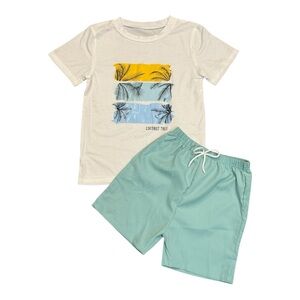 Coconut Tree Graphic Tee and Shorts Set